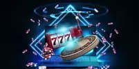 Galactic Gems slot game interface showing 5 reels and bonus symbols